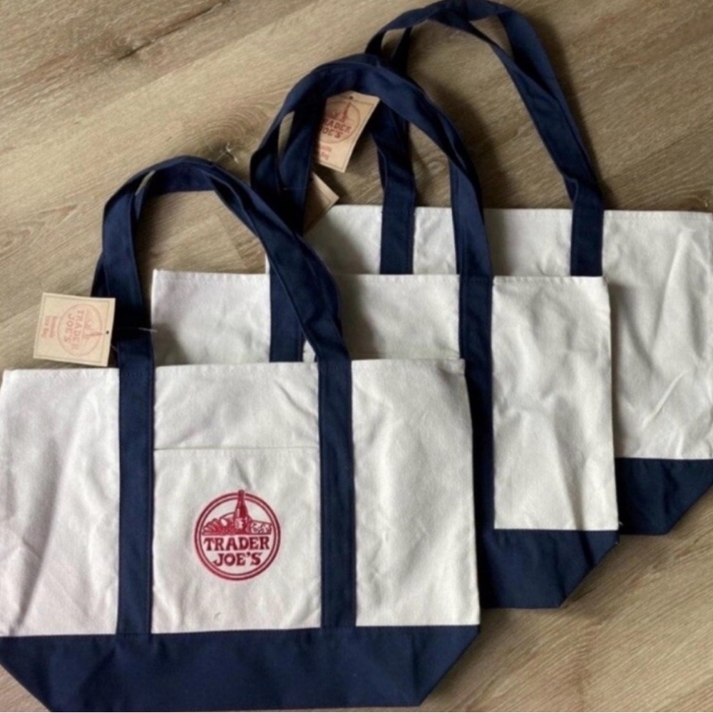 NWT Set of 3 Trader Joe's Blue and White Large Tote Bags